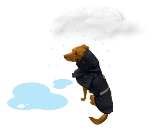 Capa De Chuva Pet Impermeável Capuz Cachorro Cães Azul M 0