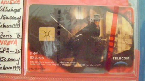 Tarjeta Telefonica Colecc Telecom Peliculas Zorro 6 Usada2 0