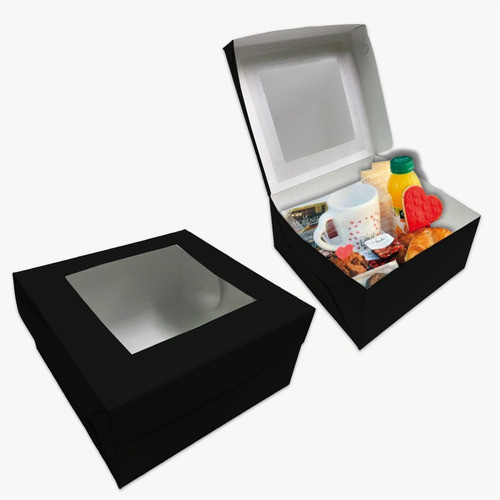 Cajas Para Desayunos Mediana Negra C/visor Cookies Pack X100 0