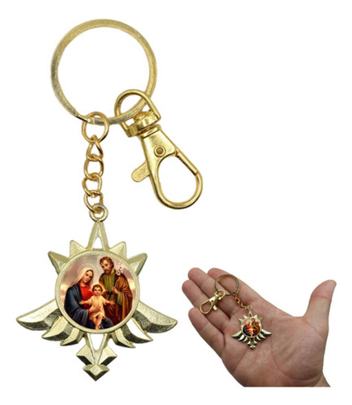 10 Chaveiros Medalha Sagrada Familia Dourado Qualidade 1