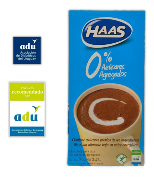 Choc. Haas Para Taza 0%* 70grs - Sello Adu - Diabetes 0