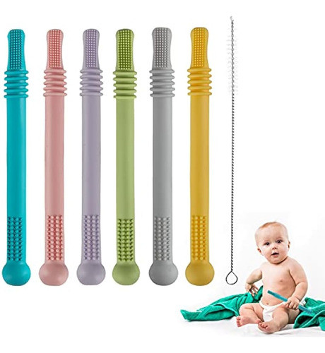 Tubos De Mordedor Huecos, Paquete De 6 Pajitas Masticables P 0