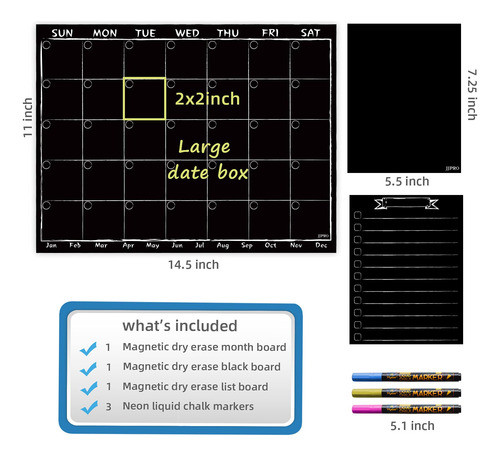 Calendario Magnetico Para Heladera + 3 Fibrones De Tiza Neon 1