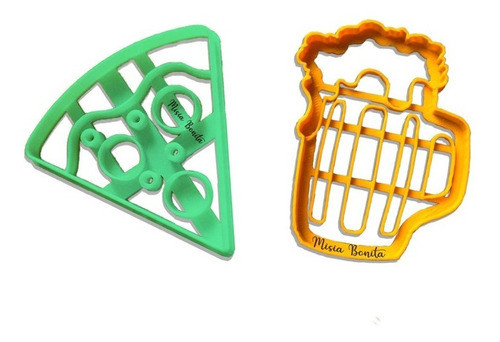 Kit X2 Pizza Y Cerveza Moldes Cortante Masa Galleta Comida 0
