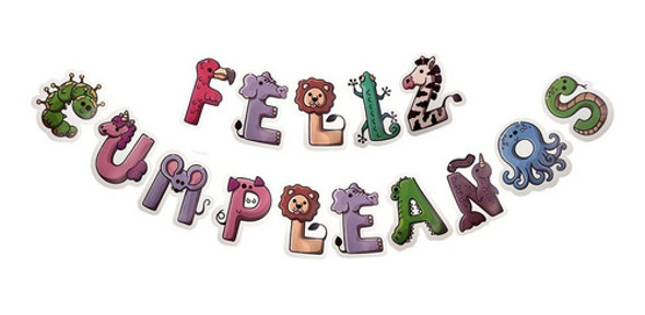 Cartel Feliz Cumpleaños Animalitos 3 Mts Decoración Cotillón 0