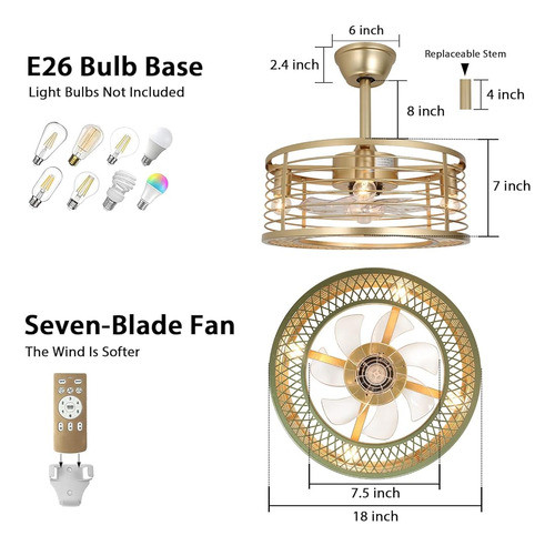 Ventiladores De Techo Enjaulados De Oro Con Luces Y Control 1