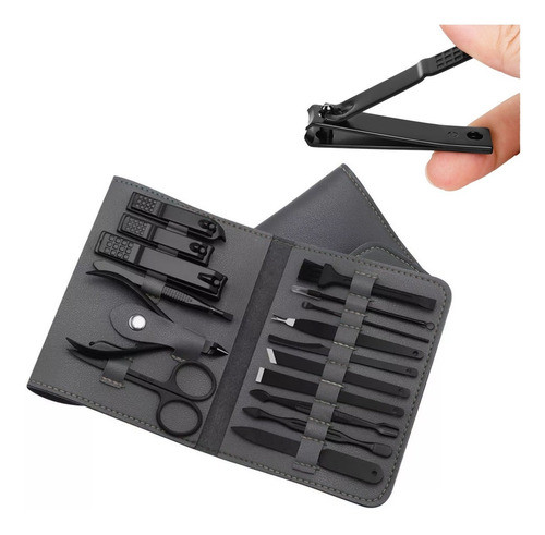Set Uñas Manicura Pedicura Acero Inoxidable 15 P Black/red 1 0