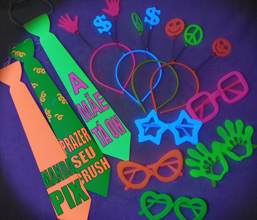 Kit 240 Adereços Festa Balada Neon Tiara Gravata Óculos 0