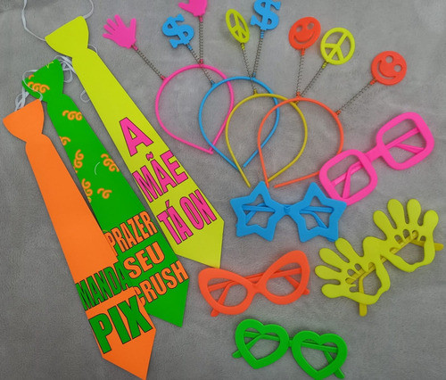 Kit 240 Adereços Festa Balada Neon Tiara Gravata Óculos 1