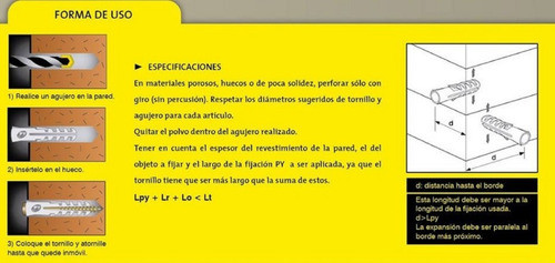 100 Unidades - Tarugo Común Sin Tope Nº12 - Marca: Fijaciones Py - Material: 100% Nylon - Para Ladrillo Macizo 1