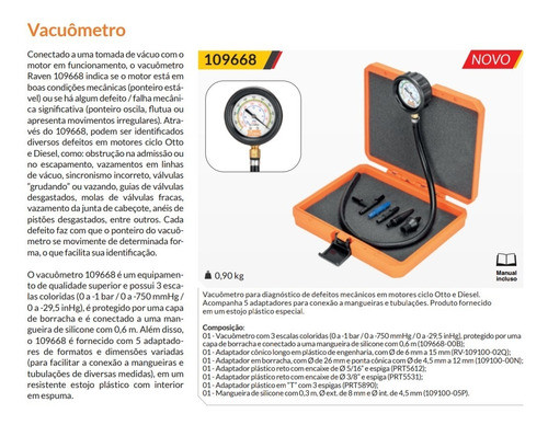 Medidor De Vacío Vacuómetro En 3 Escalas Adaptadores Varios 1