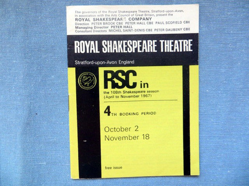Programa Del Royal Shakespeare Theatre 1967 0