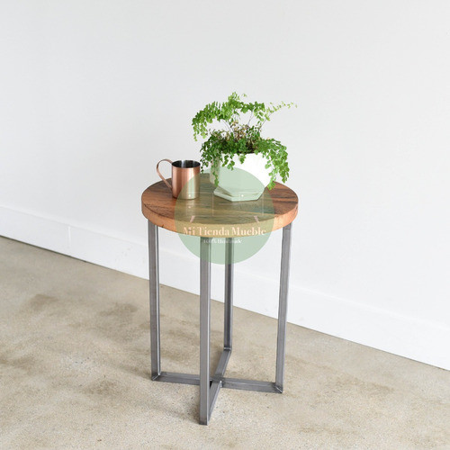 Mesa Ratona Redonda Arrime Hierro Y Madera Estilo Industrial 0