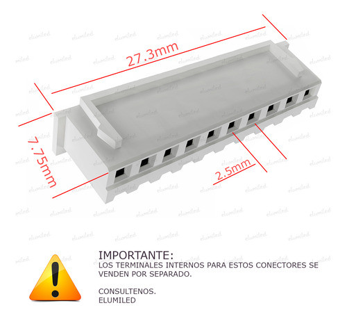 10 Conectores Hembra Cable 2.50mm 10 Vias Tipo Jst Xh 1