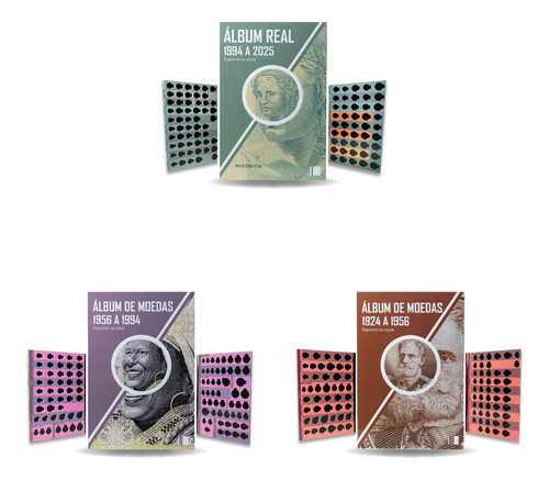 Kit 3 Álbuns Moedas Réis Reforma Cruzado Real 1924 A 2025 0