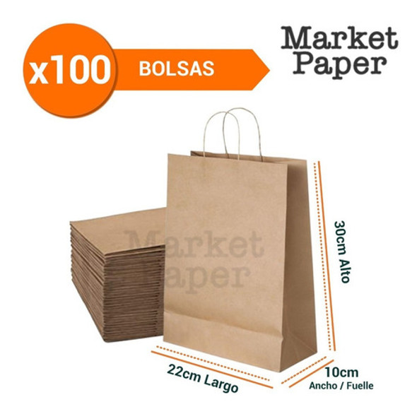 Bolsas Papel Madera Kraft Con Manija 30x22x10 150 Unidades 1