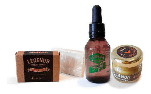 Aceite Menta Cera Bigotes Jabón Coco Kit X3 Barbero Legends 0