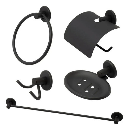 Kit Acessórios P/ Banheiro Aço Inox 6 Peças Reto Preto 1