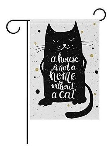 Elegante Alaza Lindo Gato Negro Poliester Bandera De Jardin 0