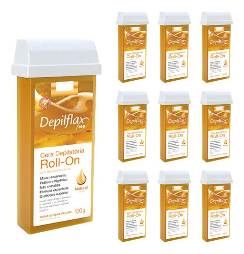 10 Refil Cera  Depilação Roll-on Mel Natural 100g Depilflax 0