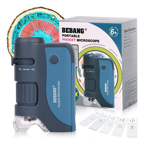 Microscopio De Bolsillo  60x-120x Para Niños Con Luces Led 0