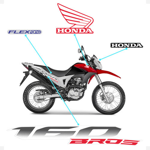 Adesivo Compatível Bros 160 Esdd 2016 Moto Vermelha E Branca 1
