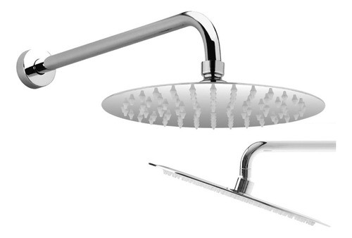 Flor Ducha Acero Inoxidable 25cm Redonda + Brazo Bronce En L 0