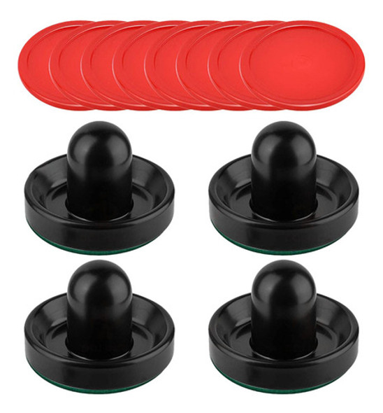 4 Pçs Empurradores De Hóquei De Ar E 8 Pçs Discos Preto 0