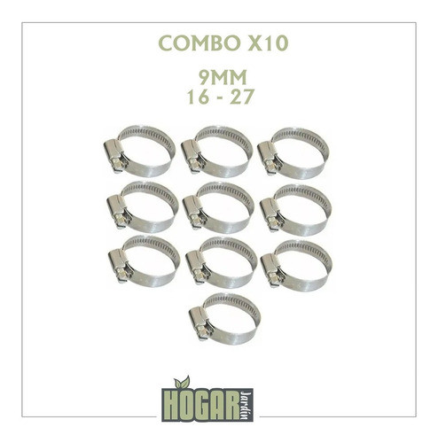 Abrazadera Acero Inoxidable 16-27mm Fleje 9mm X10u 1