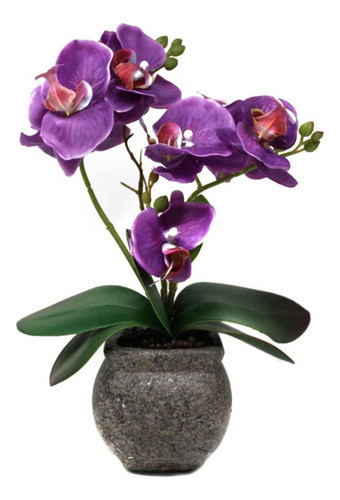 Orquidea Artificial Violeta Con Maceta De Cemento 35cm 0