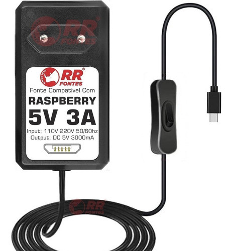 Carregador Fonte Microusb 5v 3a Real Raspberry Pi, Pi2 E Pi3 0