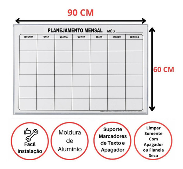 Quadro/lousa 90x60 Mold Alumínio Planejador Atividade Diaria 1
