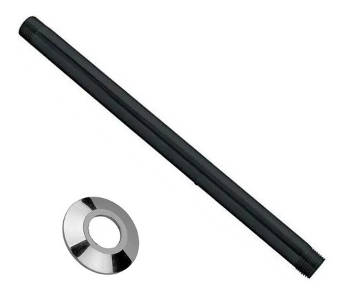 Brazo Caño De Ducha Para Techo 1/2 Negro Mate 30cm + Roseta 0
