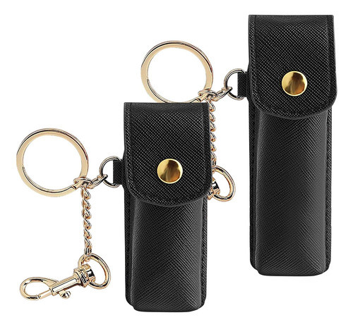 2 Llaveros Soporte Para Labial De Cuero Negro/dorado 0
