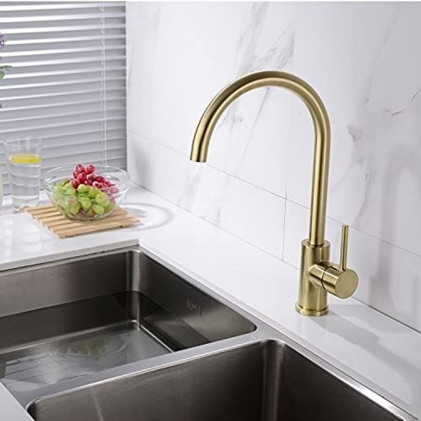 Grifo De Cocina O Baño Con Caño Giratorio Oro Cepillado 1