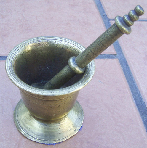 Antiguo Mortero De Bronce Con Apisonador 1