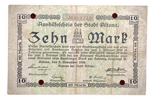 Billete 10 Marcos Alemania Notgeld 1918 Ge 012.05 Altona 0