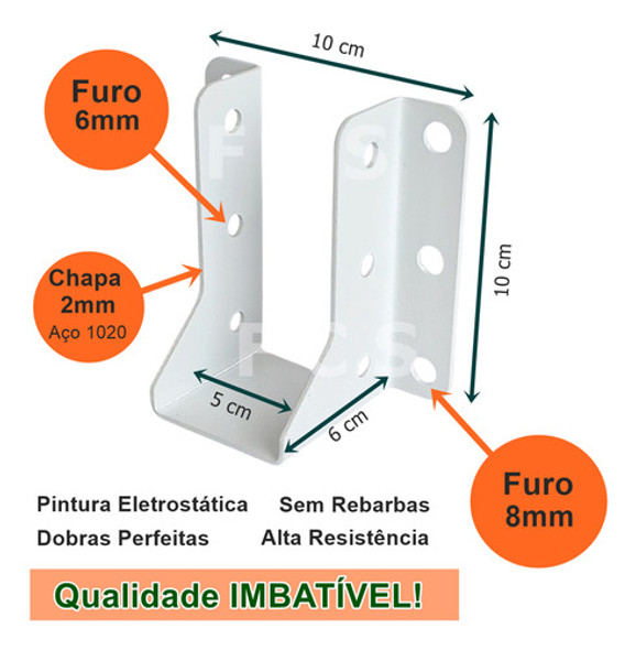 6 Suportes Brancos Metal 5x10 P/ Vigas De Madeira Pergolados 1 6 Suportes Brancos Metal 5x10 P/ Vigas De Madeira Pergolados 1