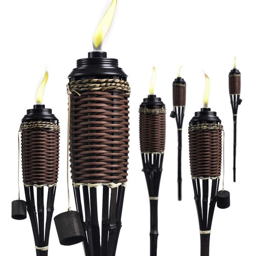 Antorchas Tiki Bambú Exteriores Metal Extragrandes Pack X 6 0
