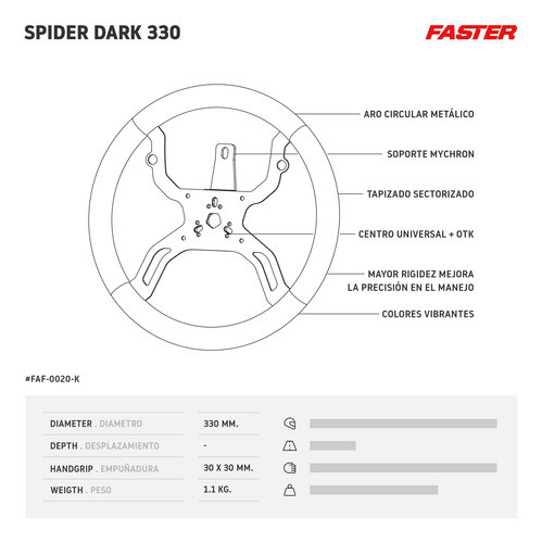 Volante Karting Faster Kart Spider Dark 330 Collino 1