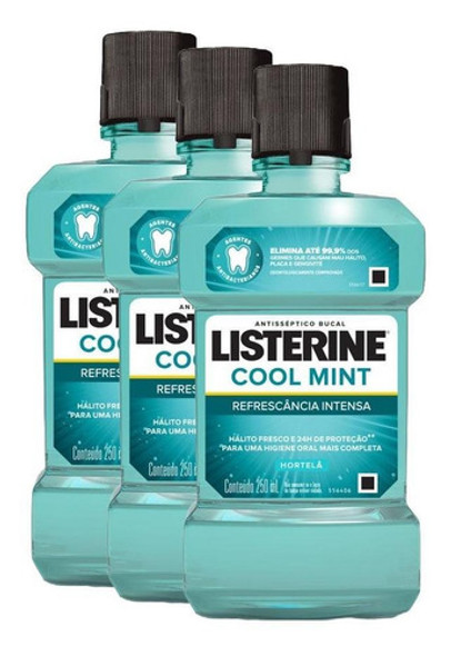 Kit Com 3 Antissépticos Bucal Listerine Cool Mint 250ml 0