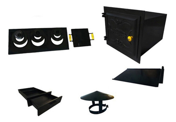 Forno Fogão À Lenha Peq Aço+chapa 3f+gaveta+regulador+chapéu 0