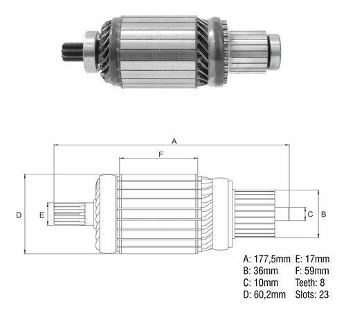 Inducido 12v Arranque Delco Remy 28mt (177x60x8x36) 0