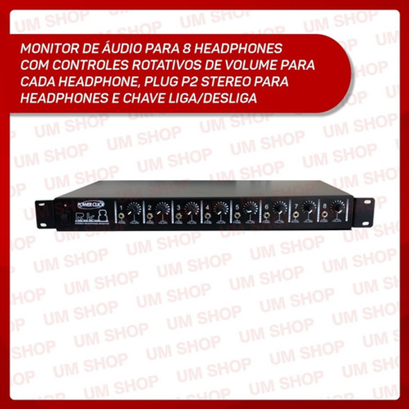 Amplificador Fone De Ouvido Power Click Rk8 Para 8 Headphone 1