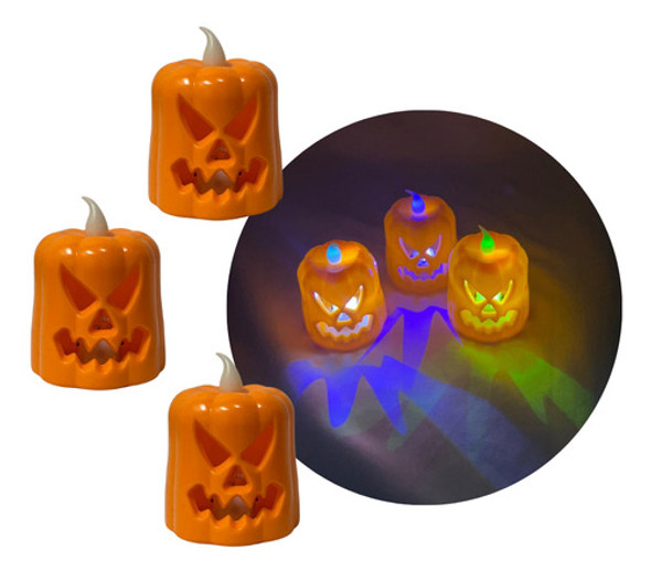 Vela Calabaza Alta X 3 Led Adorno Decoracion Halloween 0