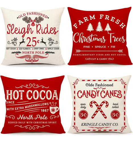 Fundas Navideñas Rojo Blanco Cierre Oculto 45x45cm 4 Uni 0