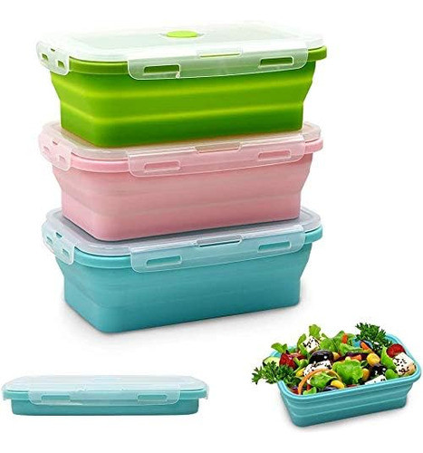 Recipientes Almacenamiento Alimentos Silicona Tapas Juego 3 0