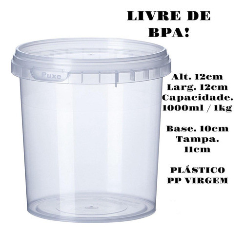30un Pote Redondo Com Lacre Conserva Fácil Descartávl 1000ml 1