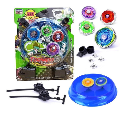 Kit De 4 Beyblades Metal Blay Blade 5d Tornado 2 Com Led 0