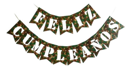 Banderín Camuflado Letras Blanca Feliz Cumpleaños Cotillon 0